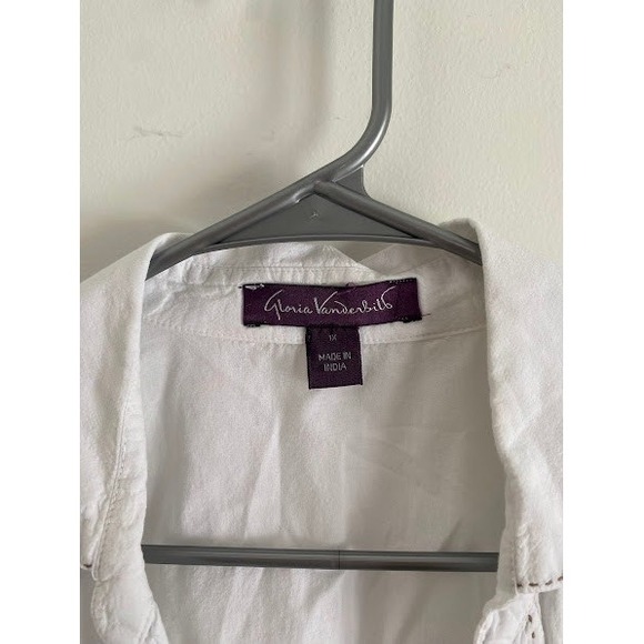 Gloria Vanderbilt White Cotton Button Down Roll Tab Sleeve Shirt Plus Size 1X - Picture 7 of 7